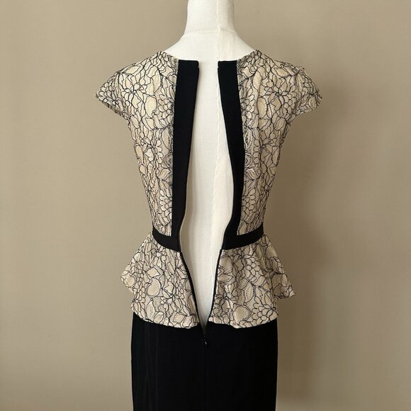 Antonio Melani $169 Lace Dress Women 4 Black Beige Career Peplum Mother of Bride - Picture 6 of 9